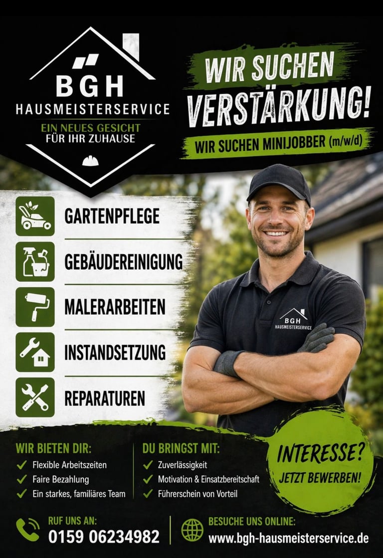 BGH Hausmeisterservice Stellenangebote - Gartenpflege, Reinigung, Malerarbeiten
